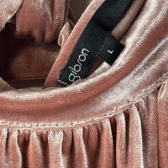 Gipson Women's light pink velvet blouse with bow at the back of the neck, size L - Picture 12 of 13